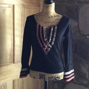 INC Embroidered Boho Knit Peasant Top ~ M